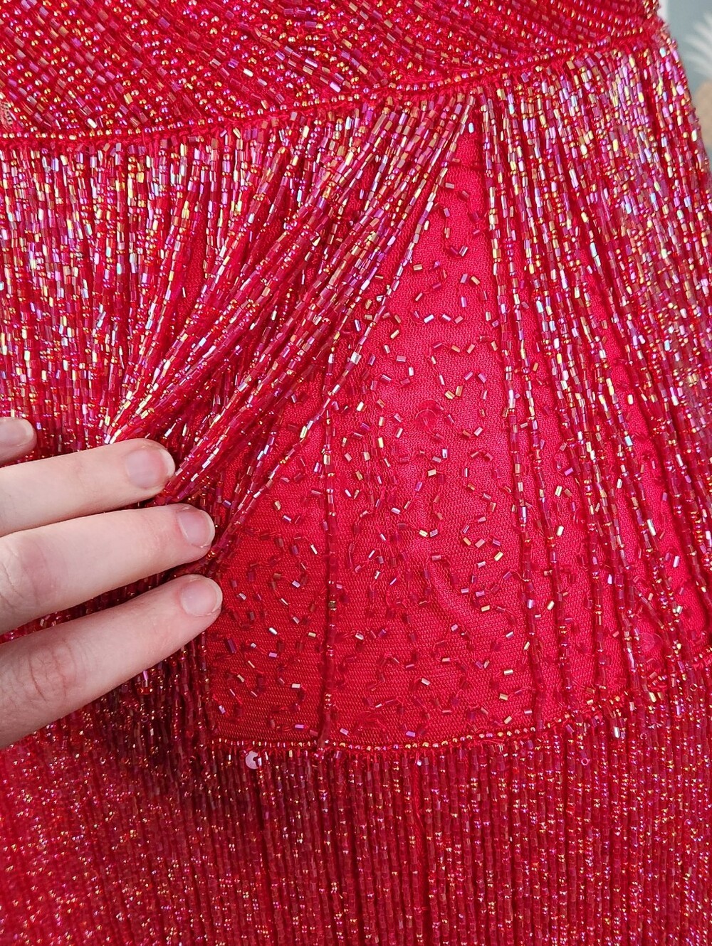 Ashley Lauren 4491 Beaded Fringe V-Neck Party Dress - Picture 6 of 8